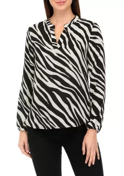 Best Pirce 🔔 Anne Klein 👩 Women's Long Sleeve Animal Print Split Neck Blouse 🎉 -Deals Anne Klein Store Belk 676