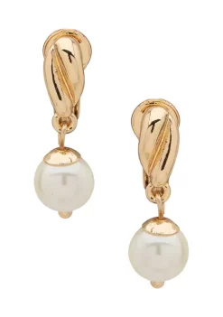 Brand new ✔️ Anne Klein Gold Tone Pearl Twisted Button Drop Clip Earrings 🎁