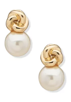 Buy 🌟 Anne Klein Gold-Tone Knot with Pearl Button Clip Earrings 👏