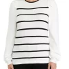 Deals 🔥 Anne Klein 👩 Women's Puff Sleeve Crew Neck Striped Sweater 🎁