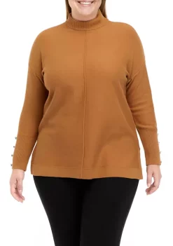 Budget ✨ Anne Klein Plus Size Long Sleeve Mock Neck Sweater with Buttons 😀