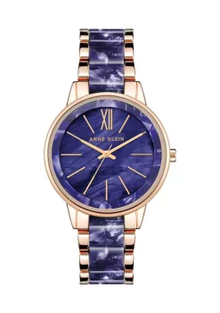 Discount 🔥 Anne Klein Round Navy 👩 Mother of Pearl Dial Rose Gold ⌚ Watch 😍