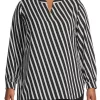 Coupon 👍 Anne Klein Plus Size Stripe Split Neck Blouse 🎉