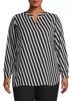 Coupon 👍 Anne Klein Plus Size Stripe Split Neck Blouse 🎉