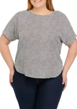 Discount 🔥 Anne Klein Plus Size Rambling Dot Short Sleeve Bateau Blouse 🔔