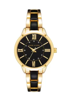 Cheap ⌛ Anne Klein Gold Tone Metal with Black Enamel Bracelet ⌚ Watch ⌛