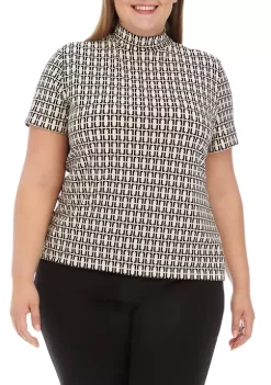 Cheapest 😉 Anne Klein Plus Size Chain Link Mock Neck Short Sleeve Top ❤️ -Deals Anne Klein Store Belk 762