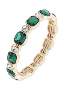 Discount 🎁 Anne Klein Gold Tone Green Stretch Bracelet 🔥
