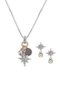 Promo ❤️ Anne Klein Tri Tone Crystal Star Pendant Necklace and Earrings Set 😉 -Deals Anne Klein Store Belk 791