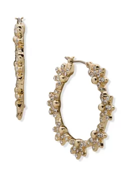 Top 10 💯 Anne Klein Gold Tone Crystal Flower Clicktop Hoop Earrings 🥰