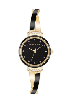 Outlet ✔️ Anne Klein Gold Tone and Black Enamel Bangle ⌚ Watch 🎉