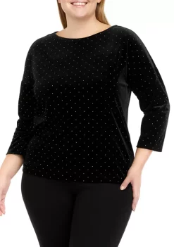 Deals 💯 Anne Klein Plus Size Dew Drop Dot Velour Sweater 😀