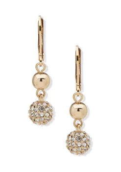 Budget 🎁 Anne Klein Gold Tone Crystal Leverback Double Drop Fireball Earrings 🎉
