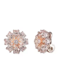 Flash Sale 🎉 Anne Klein Rose Gold Tone Crystal Cubic Zirconia Flower Button Clip Earrings 🌟