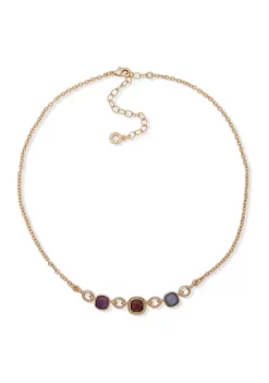 New ⌛ Anne Klein Gold Tone 18" Purple Link Frontal Necklace ⌛
