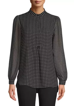 Outlet ❤️ Anne Klein 👩 Women's Long Sleeve Mini Dot Blouse 🛒 -Deals Anne Klein Store Belk 86