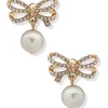 Best Sale ⭐ Anne Klein Gold Tone Blanc Pearl Crystal Bow Stud Earrings ✨