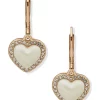 Promo ⌛ Anne Klein Gold-Tone Pearl Crystal Heart Lever Back Drop Earrings 🛒