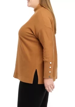 Budget ✨ Anne Klein Plus Size Long Sleeve Mock Neck Sweater with Buttons 😀 -Deals Anne Klein Store Belk 9