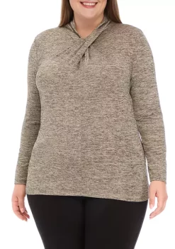 Flash Sale ❤️ Anne Klein Plus Size Long Sleeve Novelty High Twist Neck Top ✨