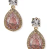 Promo 🌟 Anne Klein Gold Tone Pink Crystal Round Halo Drop Stud Earrings 👍