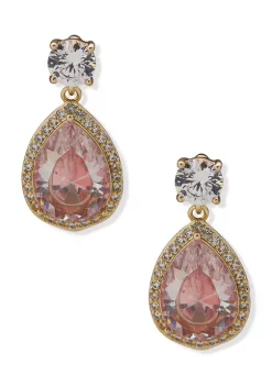 Promo 🌟 Anne Klein Gold Tone Pink Crystal Round Halo Drop Stud Earrings 👍