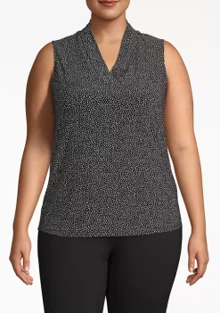 Deals 🧨 Anne Klein Plus Size Dot Print Triple Pleat Top 🎉 -Deals Anne Klein Store Belk 928