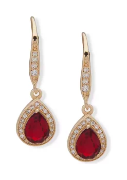 Best Sale 🎉 Anne Klein Gold Tone Red Lever Back Pear Drop Earrings 👍