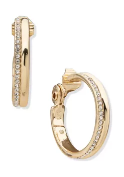 Flash Sale 🤩 Anne Klein Gold-Tone 29 Millimeter Crystal Hoop with Pavé Edge Clip Earrings 🌟