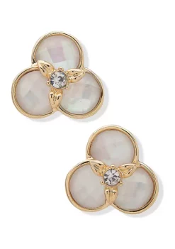 Wholesale 😉 Anne Klein Gold Tone White Mofther-of-Pearl Flower Button Clip Earrings 😀