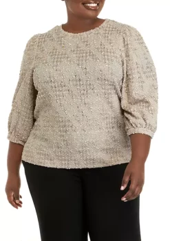 Outlet 😍 Anne Klein Plus Size Novelty Knit 3/4 Balloon Sleeve Pullover Sweater 🌟