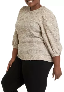 Outlet 😍 Anne Klein Plus Size Novelty Knit 3/4 Balloon Sleeve Pullover Sweater 🌟 -Deals Anne Klein Store Belk 943