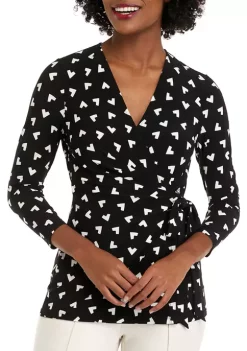 Best Sale 🎉 Anne Klein 👩 Women's Printed 3/4 Sleeve Wrap Top 🥰