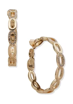 Buy 🌟 Anne Klein Gold Tone 43 Millimeter Crystal Link Hoop Clip Earrings 🤩