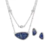 Budget 🔥 Anne Klein Silver Tone Blue Inlay Pendant Necklace and Earring Set 🔔