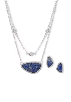 Budget 🔥 Anne Klein Silver Tone Blue Inlay Pendant Necklace and Earring Set 🔔